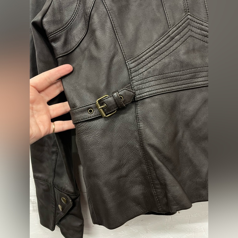 A.N.A Genuine Lambskin Dark Brown Leather Aviator Bomber Jacket, Size M - Picture 9 of 12